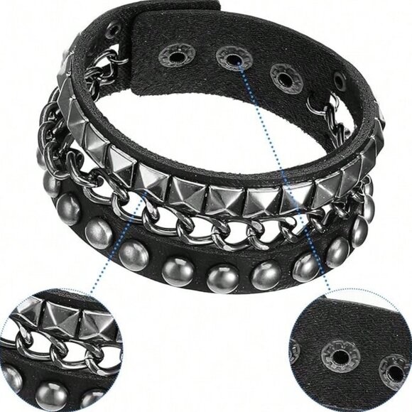 Unisex Punk Leather Cuff Goth Bracelet - Picture 2 of 6